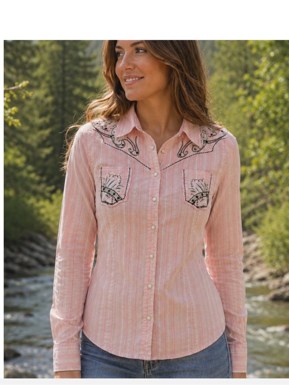 Roar Pink Striped Western Pearl Snap Shirt
